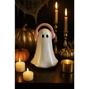 Holographic Ghost Pink Headphones Glowing Eyes Figurine Rave Shabby Chic Music